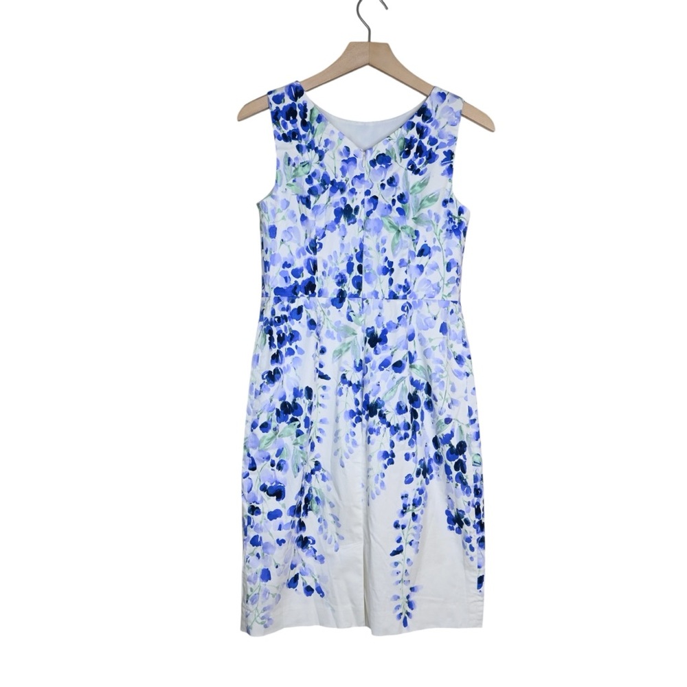 rsvp by Talbots Women's 2 Petite Blue White Floral Lined Sheath Dress - Picture 3 of 9
